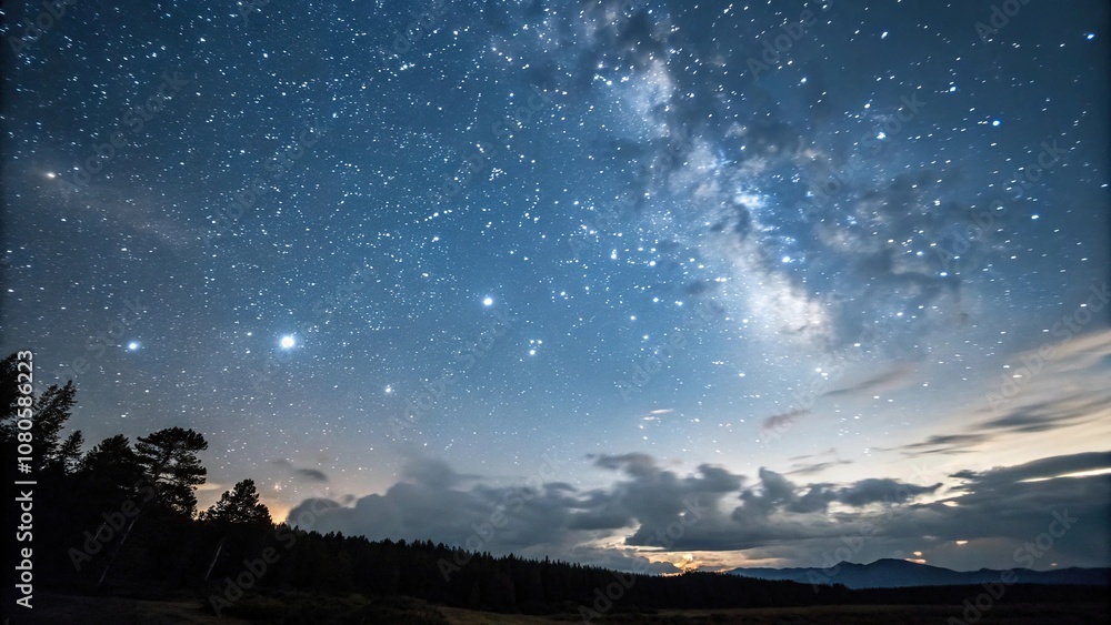 A beautifully composed photograph of the night sky with numerous small and large stars in various shades of grey, night sky, endless, galaxy, glittering A beautifully composed photograph of the night sky with numerous small and large stars in various shades of grey, night sky, endless, galaxy, glittering
