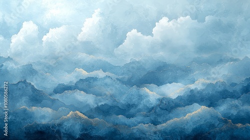 A serene landscape of layered blue clouds, evoking calmness and tranquility.