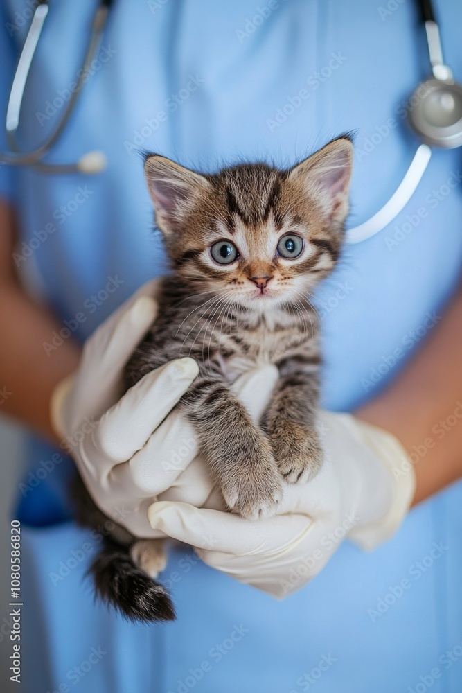 A Veterinarian Holding a Healthy and Playful Kitten Showcasing the Importance of Compassionate Care for Beloved Pets in a Professional Setting to Ensure Their WellBeing and Happiness A Veterinarian Holding a Healthy and Playful Kitten Showcasing the Importance of Compassionate Care for Beloved Pets in a Professional Setting to Ensure Their WellBeing and Happiness