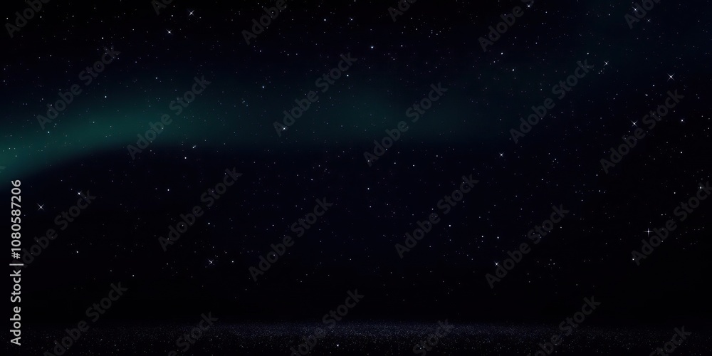 Obraz premium Sparkling starfield on a deep black background with a hint of aurora borealis, glow, light, constellation