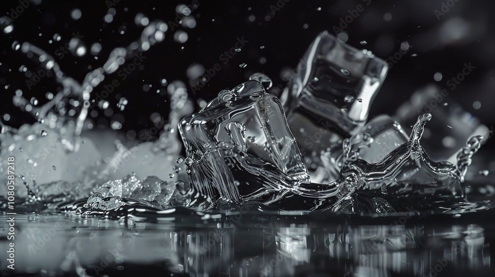 Ice Cubes and Water Splashes - a refreshing and dynamic visual. The ice cubes combined with water splashes create an invigorating and lively scene. Ice Cubes and Water Splashes - a refreshing and dynamic visual. The ice cubes combined with water splashes create an invigorating and lively scene.