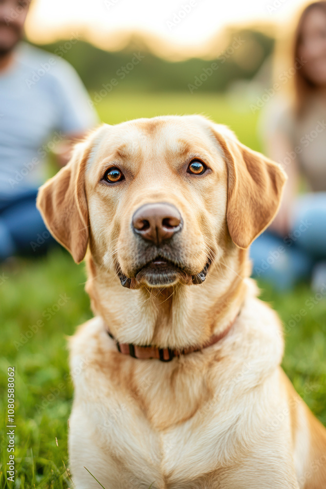 A close-up of a friendly Labrador Retriever in a lush green field, showcasing its expressive eyes and playful nature during a sunny day. A close-up of a friendly Labrador Retriever in a lush green field, showcasing its expressive eyes and playful nature during a sunny day.