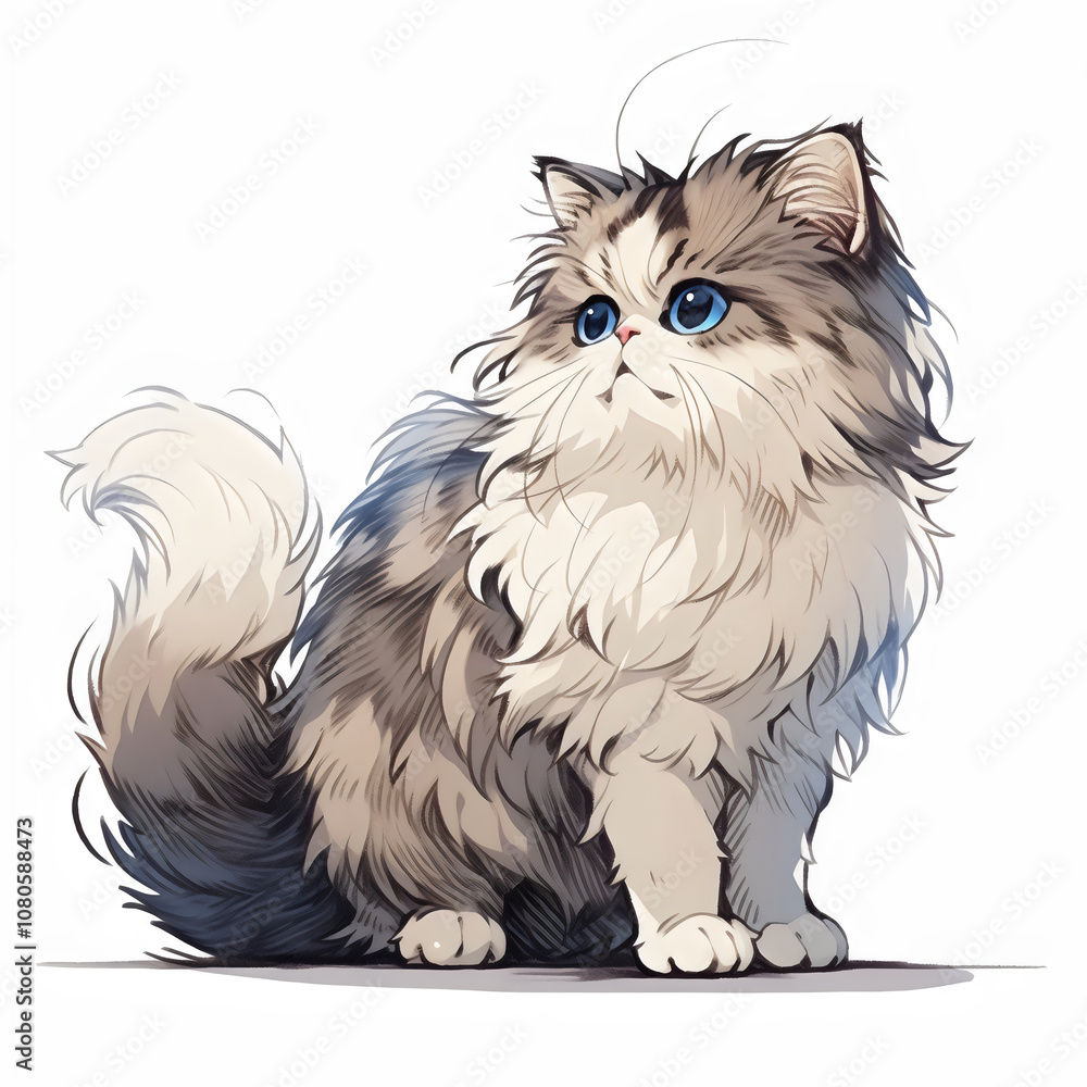 AI Generative of Cartoon cat, very cute cat clip art water color illustration, chibi cat AI Generative of Cartoon cat, very cute cat clip art water color illustration, chibi cat
