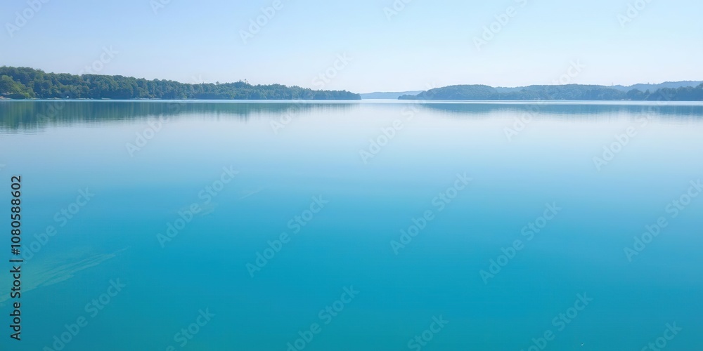 Peaceful reflection of a light blue lake on a summer day, nature, scenery, serene Peaceful reflection of a light blue lake on a summer day, nature, scenery, serene
