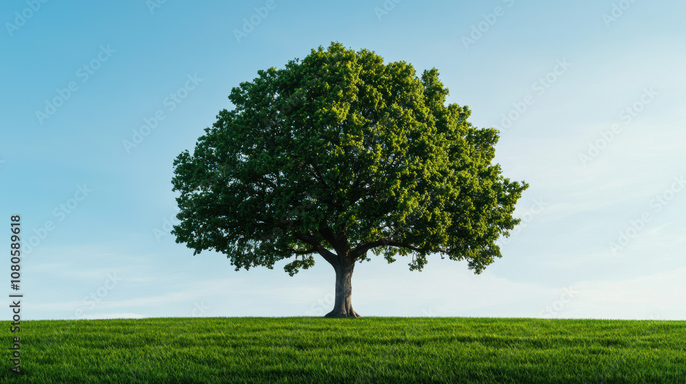 A majestic tree stands prominently on a lush green field under a clear blue sky, symbolizing nature's beauty and tranquility. A majestic tree stands prominently on a lush green field under a clear blue sky, symbolizing nature's beauty and tranquility.