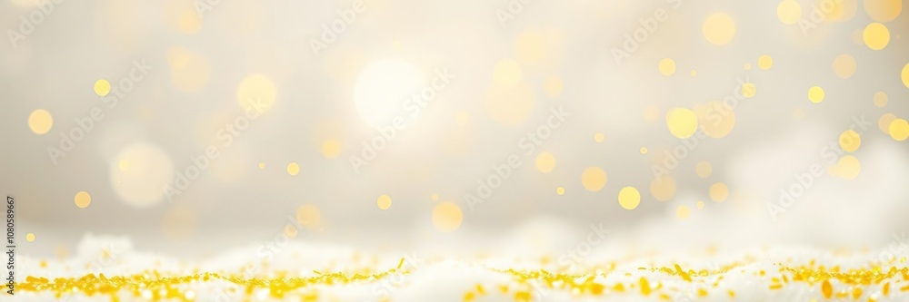 A sprinkle of bright yellow glitter floats on a cloudy white background with faint twinkly lights and soft focus, abstract pattern, cloudy white background, soft focus A sprinkle of bright yellow glitter floats on a cloudy white background with faint twinkly lights and soft focus, abstract pattern, cloudy white background, soft focus