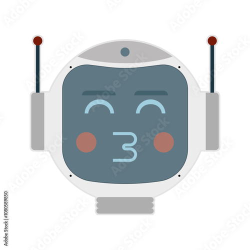 Robot face with kiss. Vector illustration.