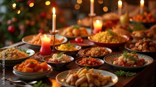 A Festive Table Spread with International New Year's Dishes