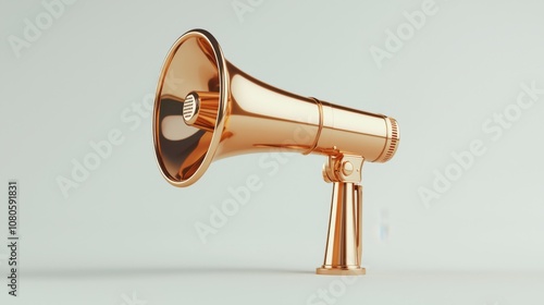 Floating highgloss megaphone with handle studio setting 3d render minimalist design front view vibrant concept photo