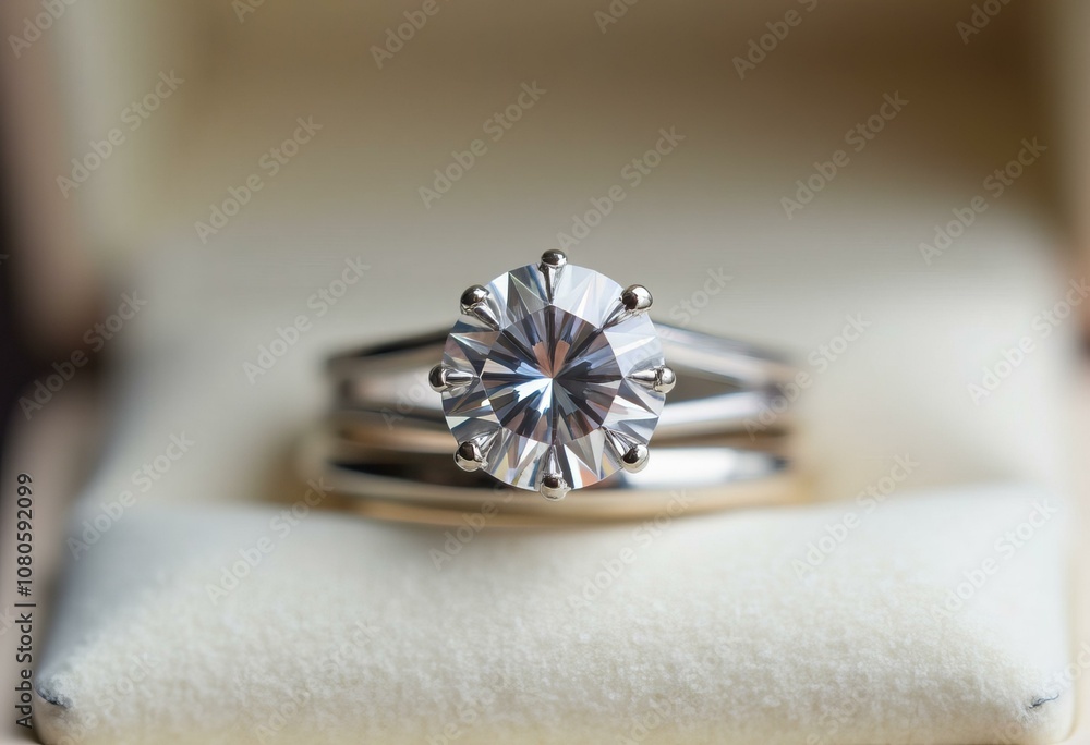 Close-Up Of Platinum Wedding Bands And Engagement Ring In Velvet Box Close-Up Of Platinum Wedding Bands And Engagement Ring In Velvet Box