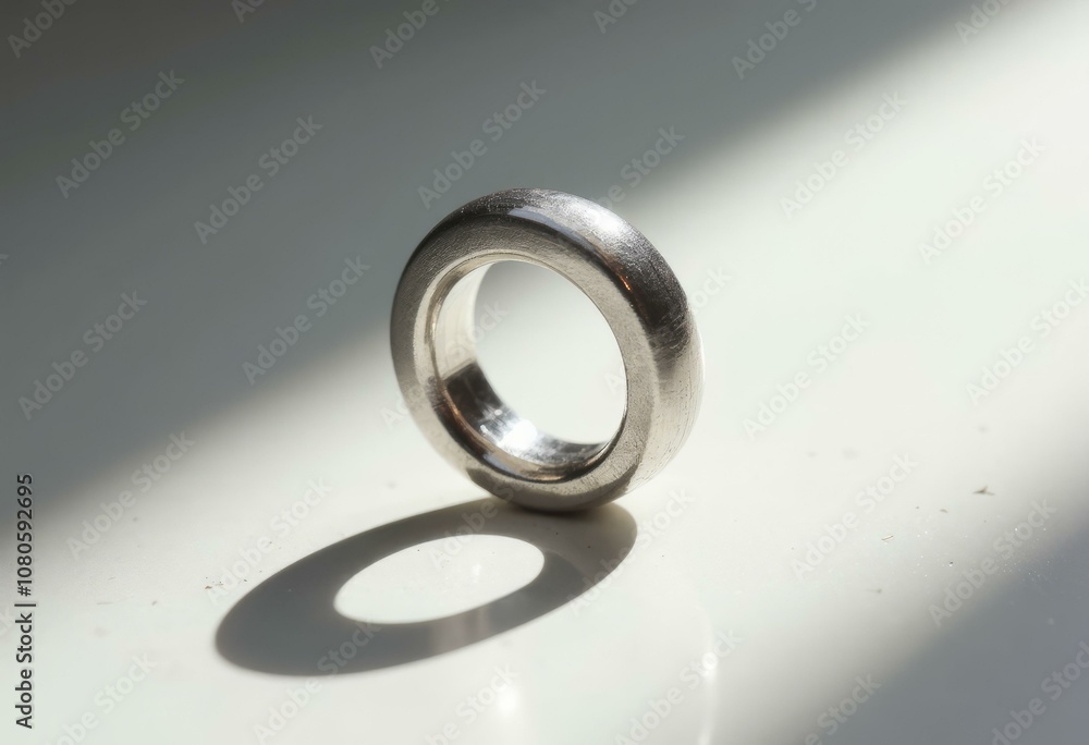 Silver Wedding Ring Casting Shadow On White Surface Silver Wedding Ring Casting Shadow On White Surface
