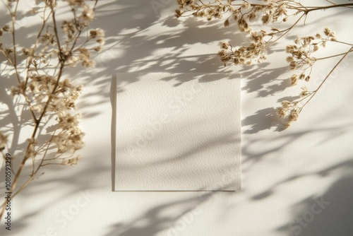 Minimalist Blank Canvas with Plant Shadow photo