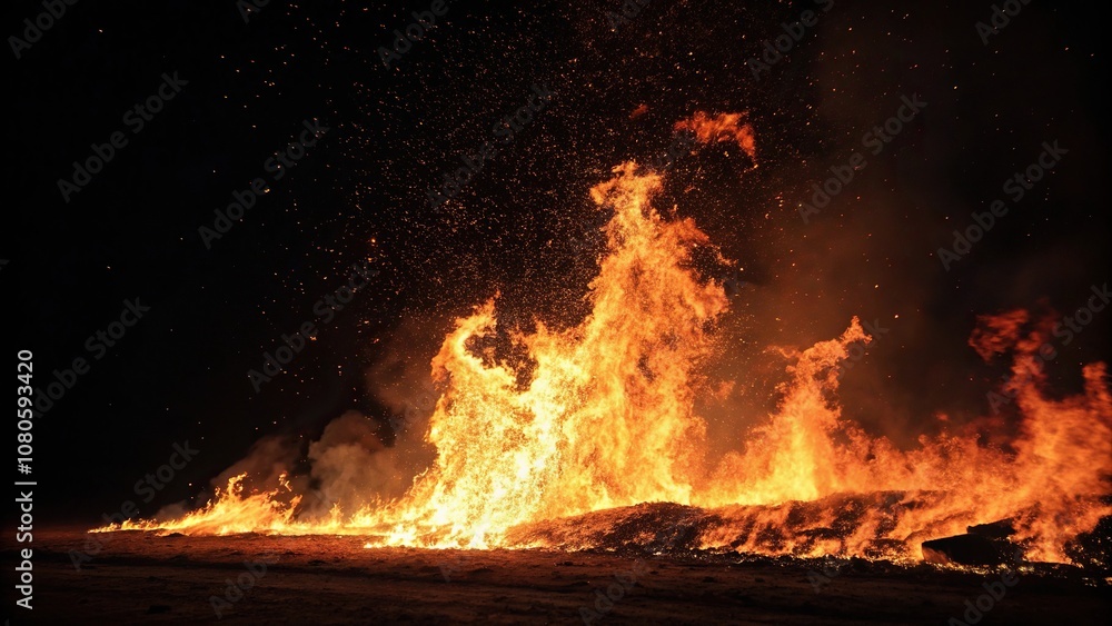 A fiery inferno erupts in a dark expanse, with flames dancing across the black background, casting a warm glow on surrounding objects, inferno, flame, heat A fiery inferno erupts in a dark expanse, with flames dancing across the black background, casting a warm glow on surrounding objects, inferno, flame, heat