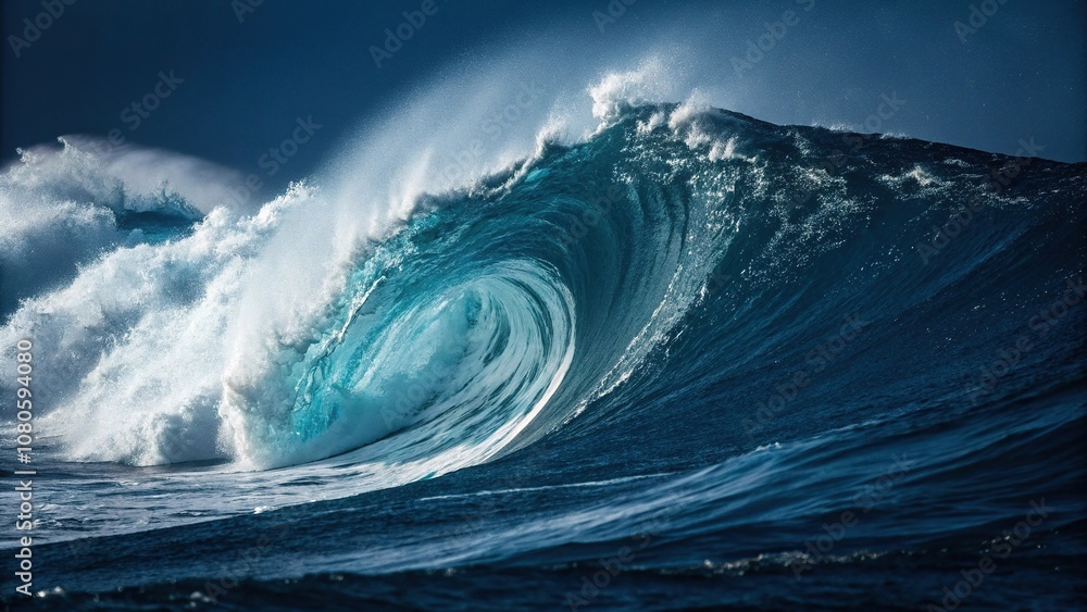 Fototapeta premium mesmerizing abstract wave with subtle texture and curves on navy blue background, oceanic theme, peaceful atmosphere