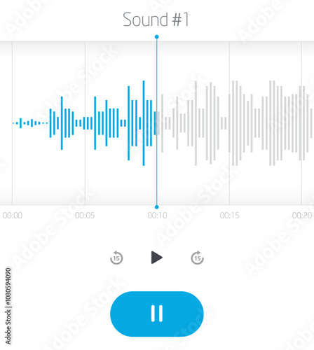 A sound player interface with an audio waveform graph, perfect for app artwork, music platforms and studio design