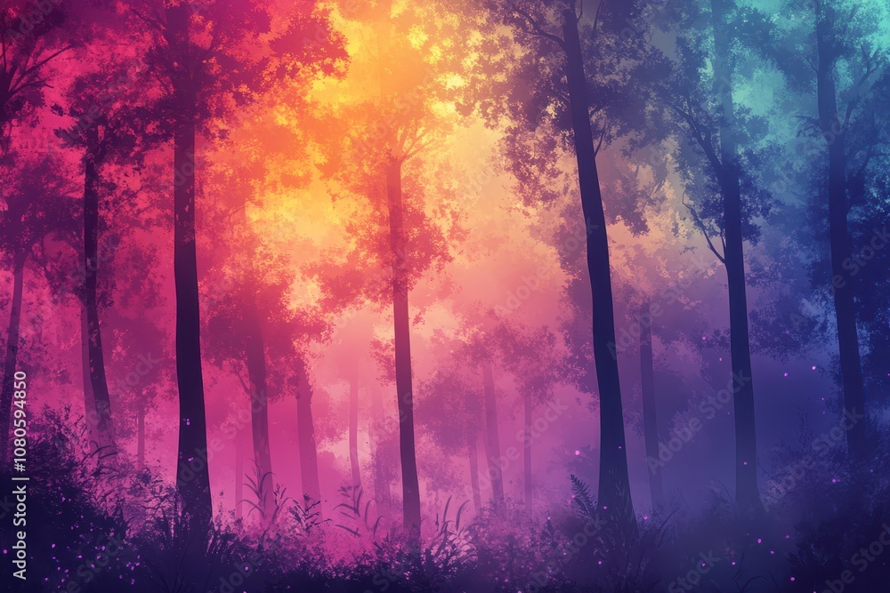 A Dreamy Forest Lit by a Vibrant Sunset A Dreamy Forest Lit by a Vibrant Sunset