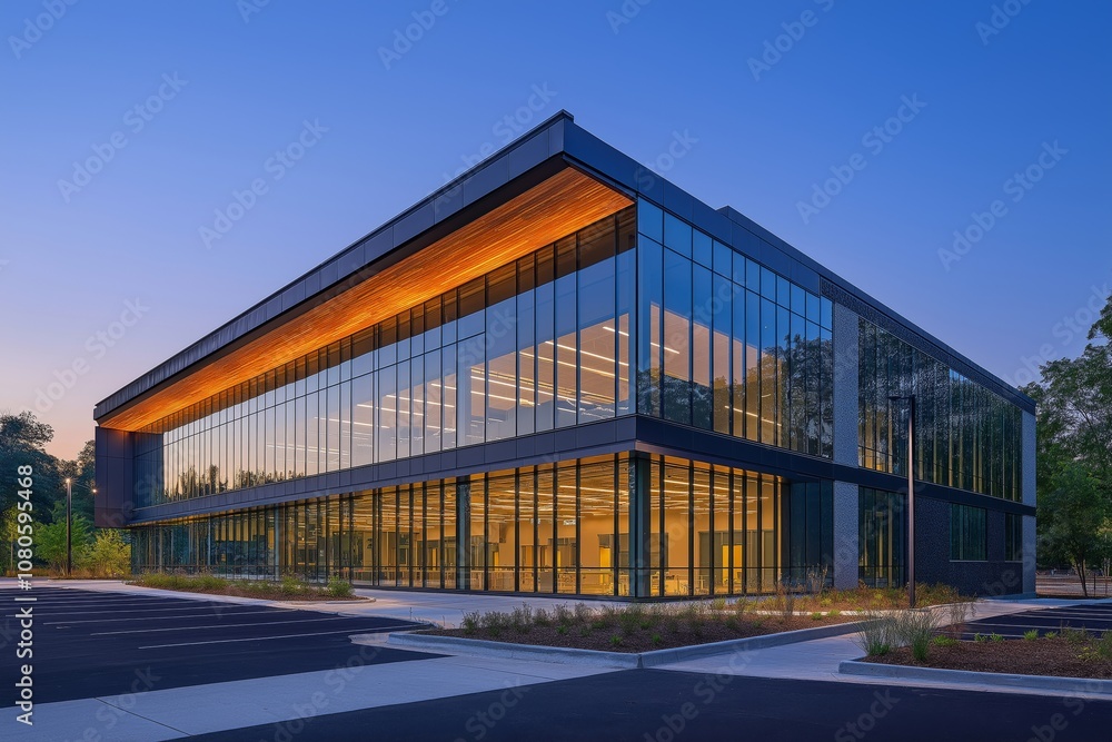 A modern data center office building with glass facade A modern data center office building with glass facade