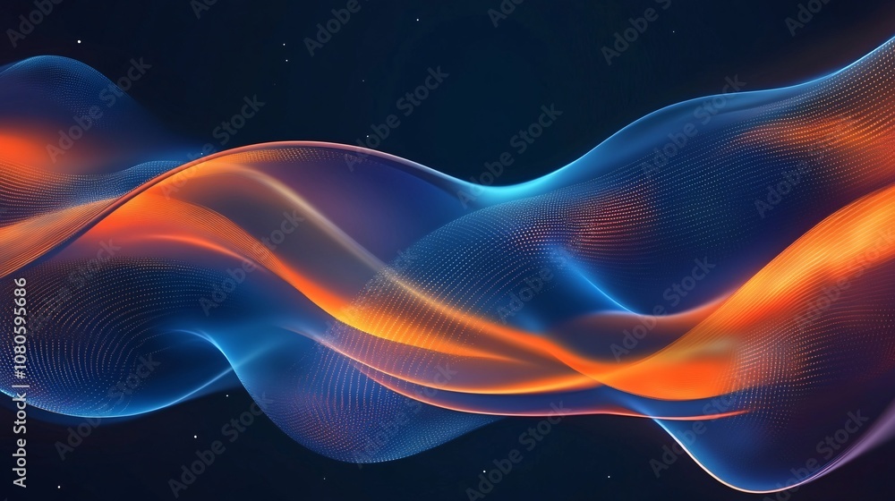 Obraz premium Abstract Blue and Orange Wavy Background with Dotted Pattern