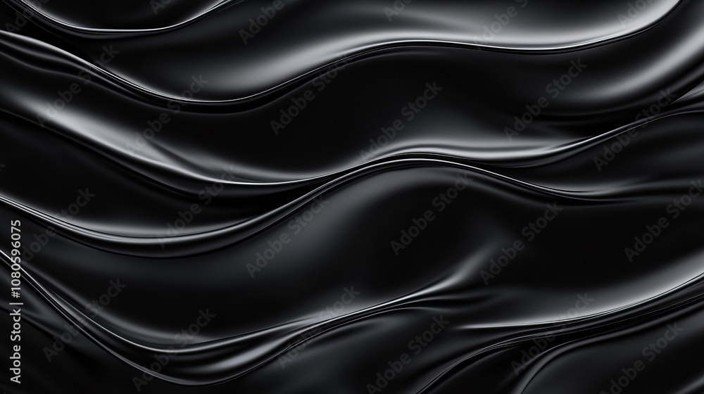 Smooth black fabric draping elegantly with flowing waves, creating an abstract pattern in soft light Smooth black fabric draping elegantly with flowing waves, creating an abstract pattern in soft light