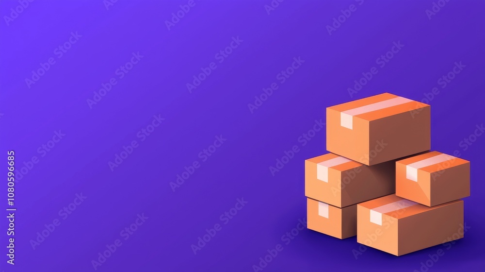 Obraz premium Supply Chain Management concept. A stack of orange cardboard boxes on a purple background, representing shipping, delivery, or storage concepts.