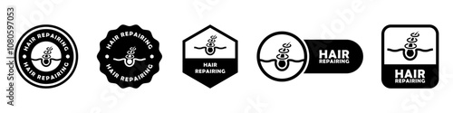Hair Repairing - vector signs for beauty product labeling.