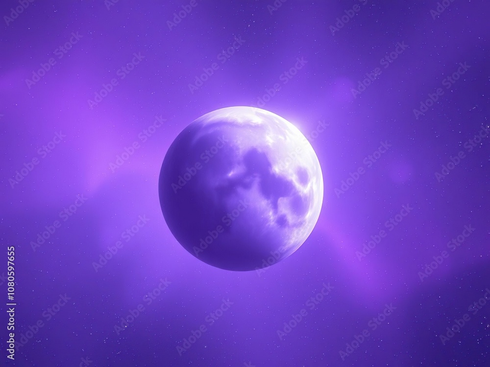 Fototapeta premium Ethereal celestial body floating in a void of shimmering purple gas, starlight, nebula