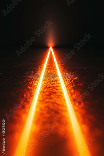 Bright Orange Laser Beams Projecting Into the Dark Horizon Creating a Mysterious and Futuristic Atmosphere with Glowing Reflections on the Surface Below