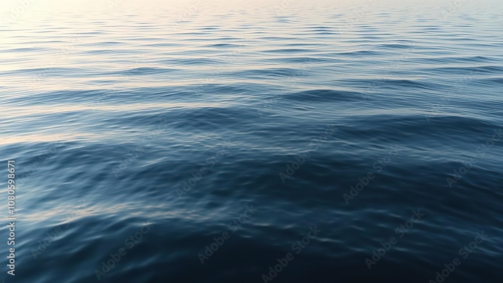 Calming ocean horizon with gentle ripples, water and land, ripples on the surface, coastal view Calming ocean horizon with gentle ripples, water and land, ripples on the surface, coastal view