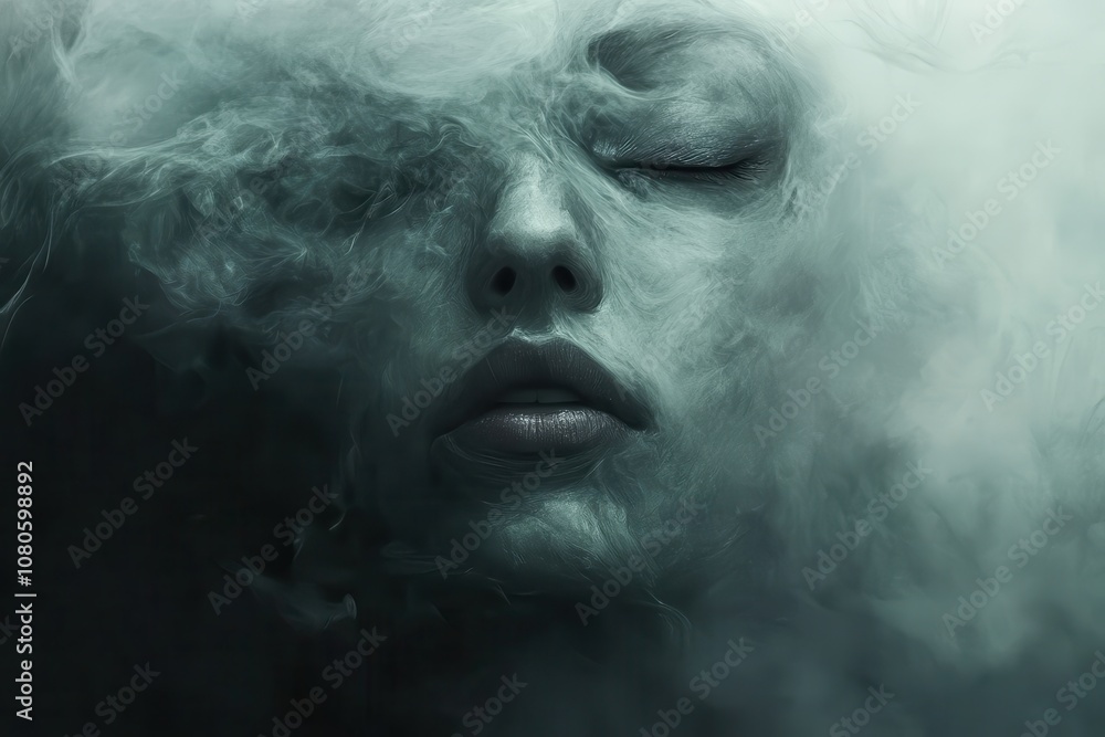 Woman's Face Partially Obscured by Smoke Woman's Face Partially Obscured by Smoke
