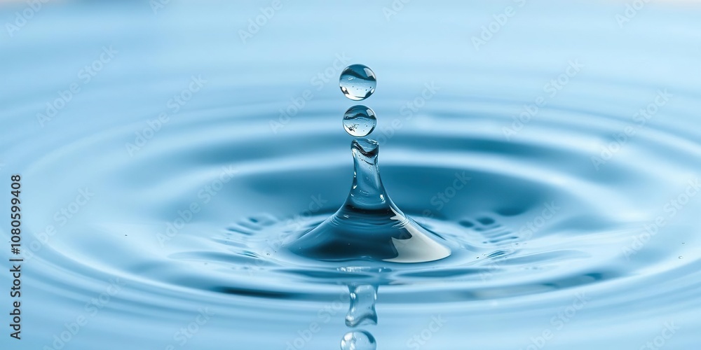 Water droplet collides with water creating a small explosion of water, reflection, body of water, water physics Water droplet collides with water creating a small explosion of water, reflection, body of water, water physics