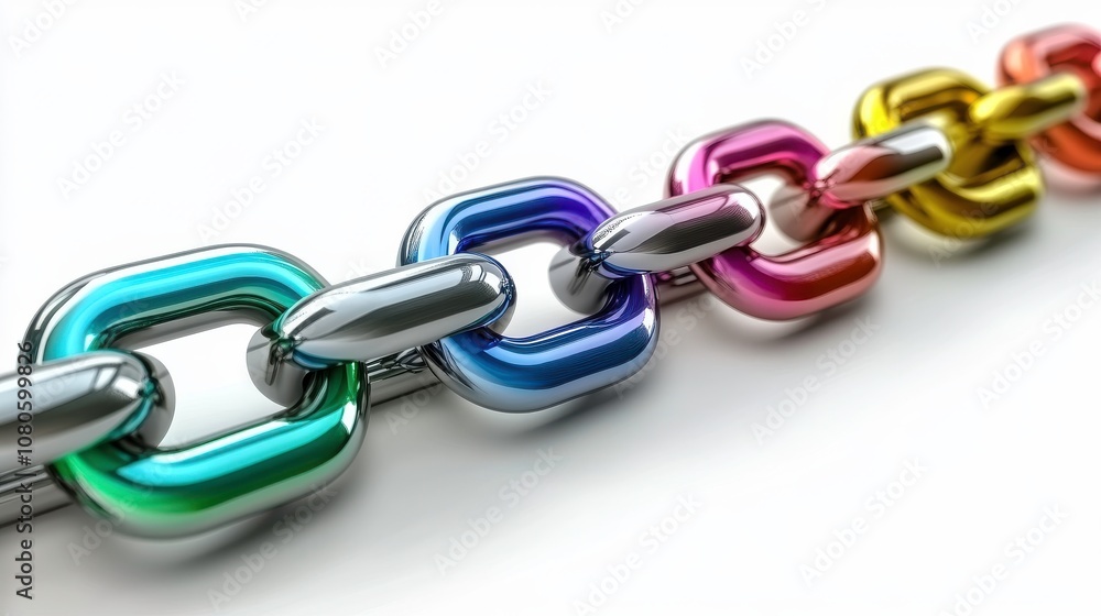 Colorful metallic chain links arranged in sequence. Colorful metallic chain links arranged in sequence.