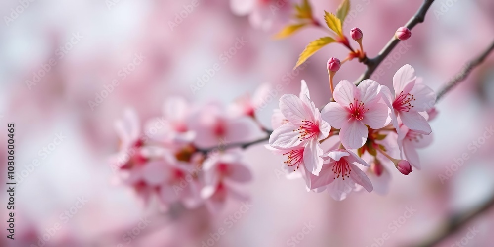Soft pink cherry blossoms against a gentle springtime blur background, blurred landscape, bloom, flowers Soft pink cherry blossoms against a gentle springtime blur background, blurred landscape, bloom, flowers