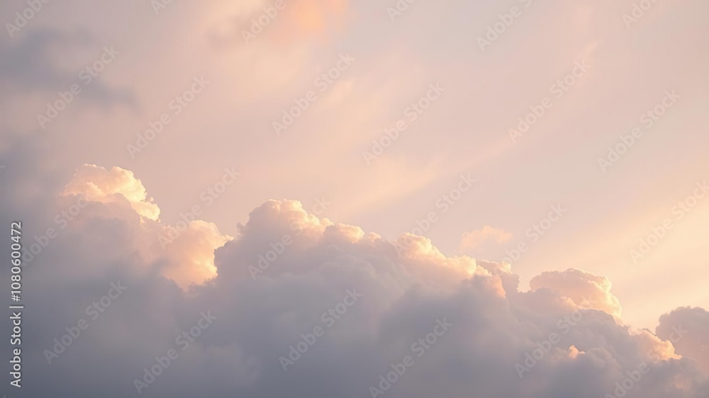 Softly glowing clouds drift across the sky, serene atmosphere, warm light, soft focus Softly glowing clouds drift across the sky, serene atmosphere, warm light, soft focus