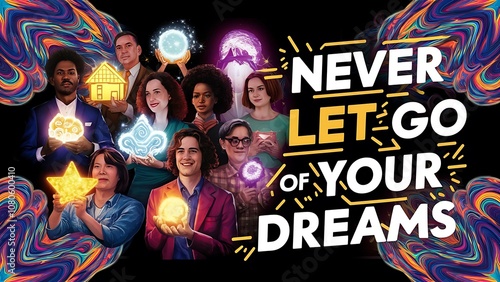 Never Let Go of Your Dreams Illustartion,Typography,Banner,Poster T-shirt Design Motivational Quote photo