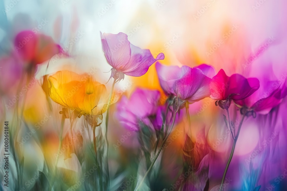 Obraz premium Ethereal festival of blooms a colorful display of flowers and abstract textural wonders