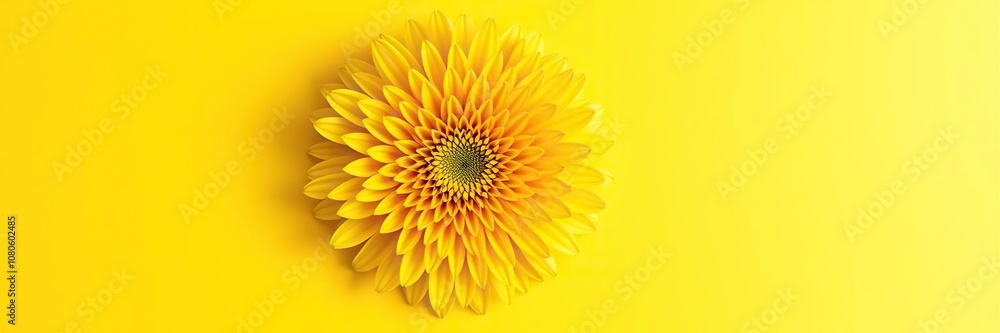 A single yellow chrysanthemum is isolated on a bright and sunny yellow background, with delicate petals unfolding and revealing intricate details., flower close-up, isolated flowers, summer flowers A single yellow chrysanthemum is isolated on a bright and sunny yellow background, with delicate petals unfolding and revealing intricate details., flower close-up, isolated flowers, summer flowers