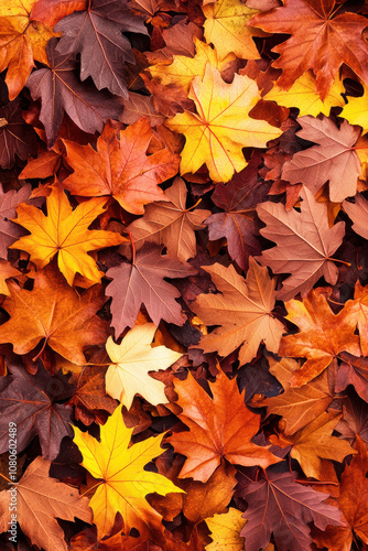 Wallpaper Mural A vibrant collection of autumn leaves showcasing a rich spectrum of warm hues including red, orange, yellow, and brown. Perfect for fall themes. Torontodigital.ca