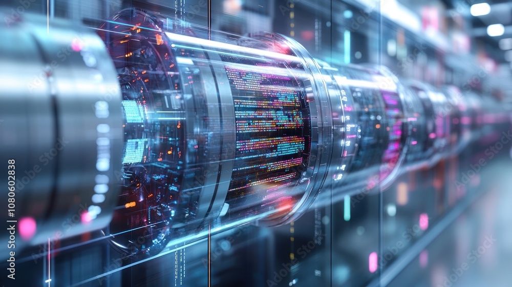 Fototapeta premium Futuristic data processing technology with vibrant visual elements.