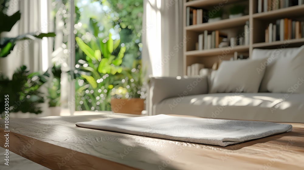 Indoor wooden table and plant poster background with Generative Indoor wooden table and plant poster background with Generative