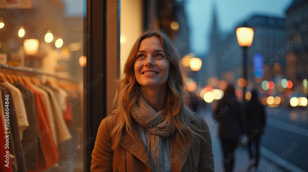 Festive Holiday Shopping Moment - Happy Woman Shopping, Christmas Gifts, City Lights, and Holiday Cheer Festive Holiday Shopping Moment - Happy Woman Shopping, Christmas Gifts, City Lights, and Holiday Cheer