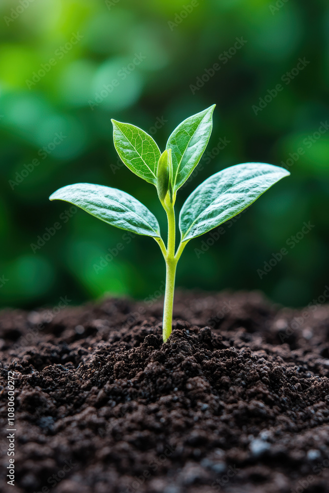 A vibrant green seedling emerging from rich soil, showcasing the beauty of growth and nature. Perfect for agriculture and environmental themes. A vibrant green seedling emerging from rich soil, showcasing the beauty of growth and nature. Perfect for agriculture and environmental themes.