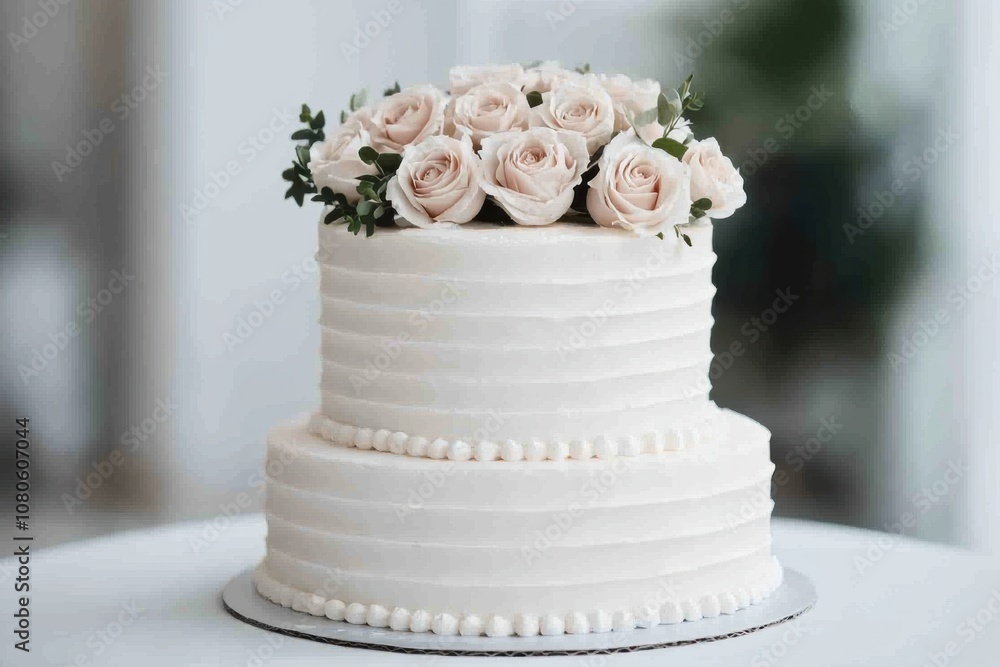 Elegant two-tier cake adorned with fresh roses, perfect for weddings or celebrations. A beautiful centerpiece for special occasions. Elegant two-tier cake adorned with fresh roses, perfect for weddings or celebrations. A beautiful centerpiece for special occasions.