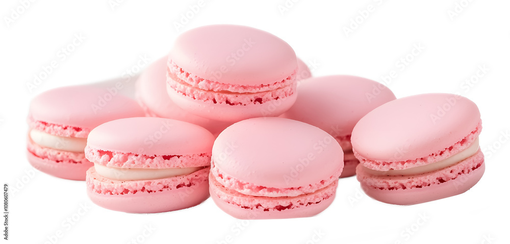 Fototapeta premium Pink macarons on a white plate on a transparent background. isolated background.