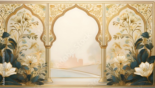 Ornate Archway to a Misty Landscape