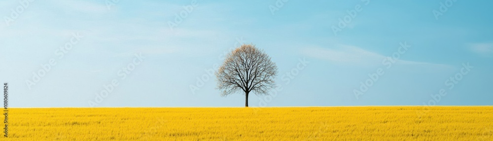 A solitary tree stands majestically in a vast yellow field under a bright blue sky, symbolizing nature's beauty and tranquility. A solitary tree stands majestically in a vast yellow field under a bright blue sky, symbolizing nature's beauty and tranquility.