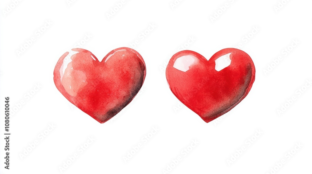 A pair of vibrant watercolor hearts, symbolizing love and affection. Perfect for romantic themes and creative projects. A pair of vibrant watercolor hearts, symbolizing love and affection. Perfect for romantic themes and creative projects.