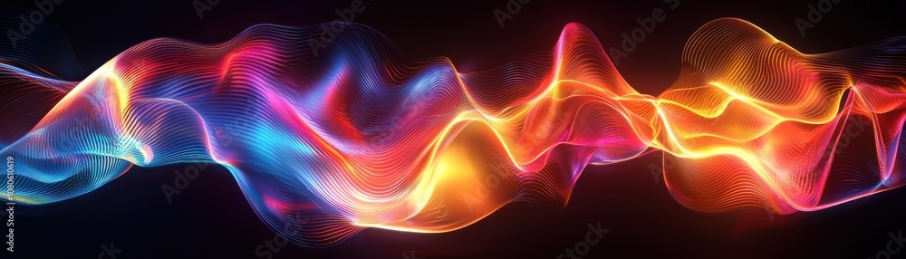 Vibrant abstract wave design showcasing colorful light trails in dynamic motion, perfect for modern backgrounds or digital artwork. Vibrant abstract wave design showcasing colorful light trails in dynamic motion, perfect for modern backgrounds or digital artwork.