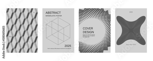 Posters with silhouette minimalistic basic figures, extraordinary graphic assets of geometrical shapes.  Trendy ba uhauspattern backgrounds.