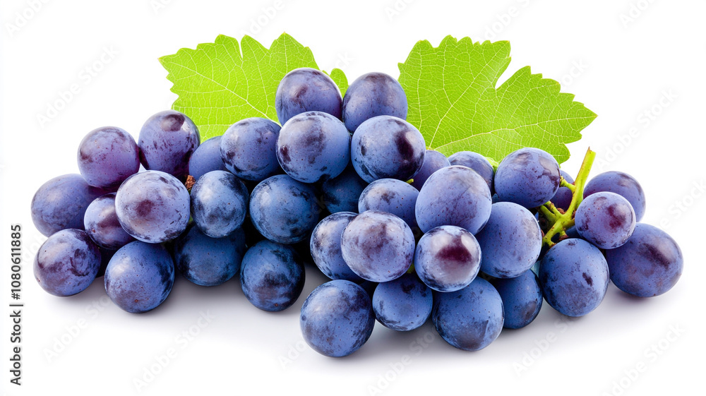 Obraz premium A bunch of fresh blue grapes isolated on white background.