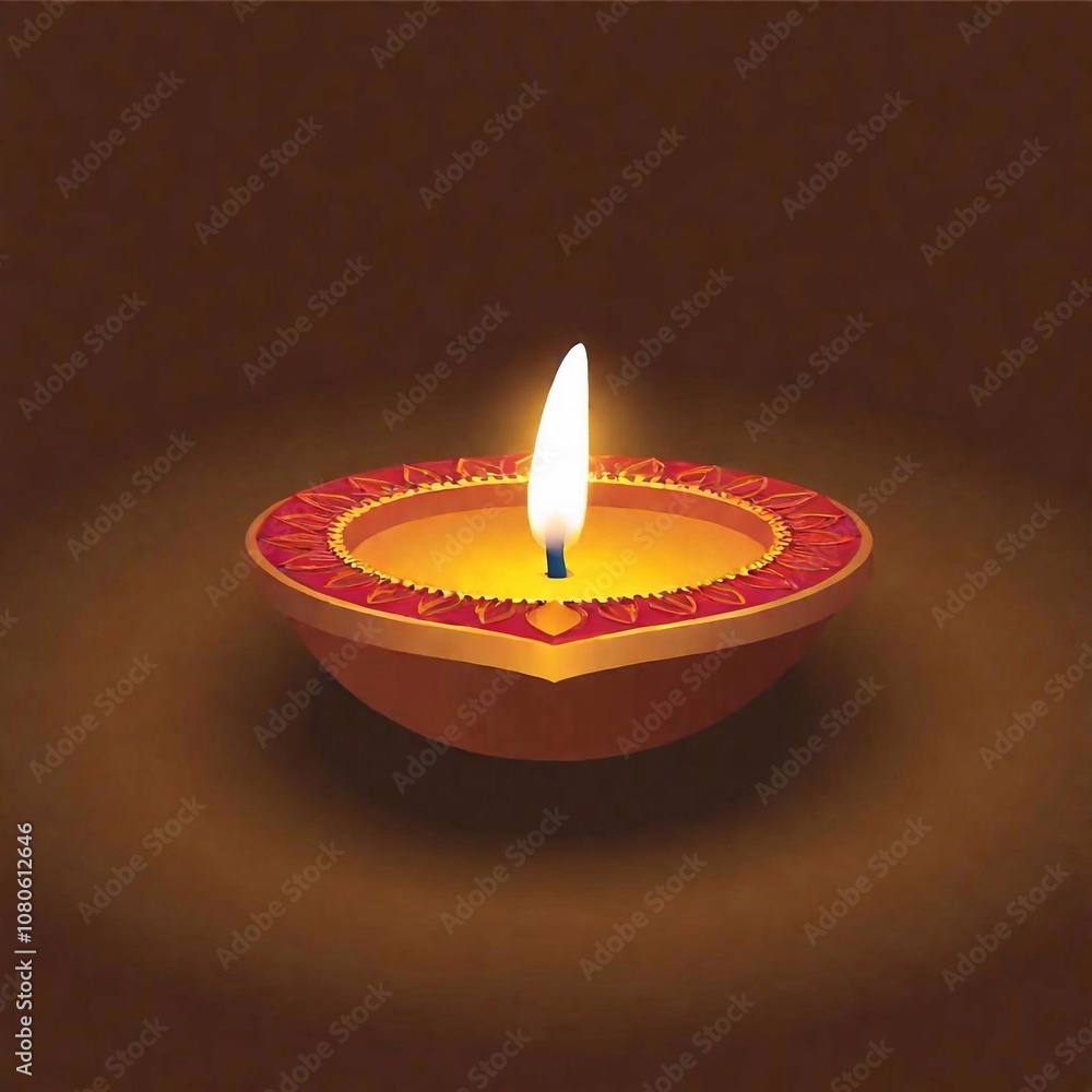 Diwali Festive Lights: A close-up focusing on a beautifully lit diya, with its soft, warm light illuminating the immediate area, vector illustration Diwali Festive Lights: A close-up focusing on a beautifully lit diya, with its soft, warm light illuminating the immediate area, vector illustration